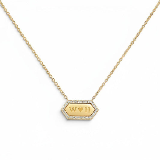 Diamond Hex Engravable Tag Necklace - Lotus Diamond