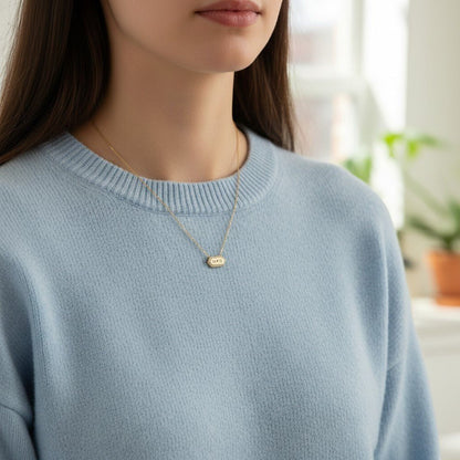 Diamond Hex Engravable Tag Necklace - Lotus Diamond
