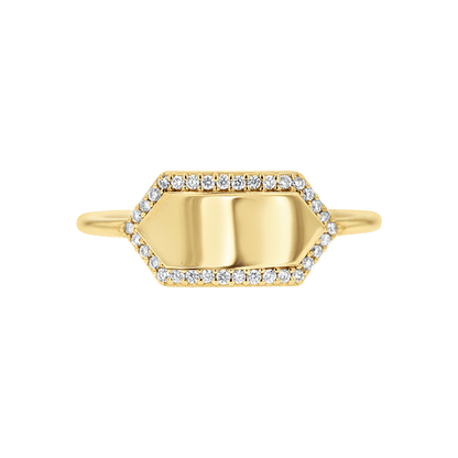 Diamond Hex Engravable Tag Ring - Lotus Diamond