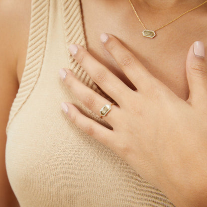 Diamond Hex Engravable Tag Ring - Lotus Diamond