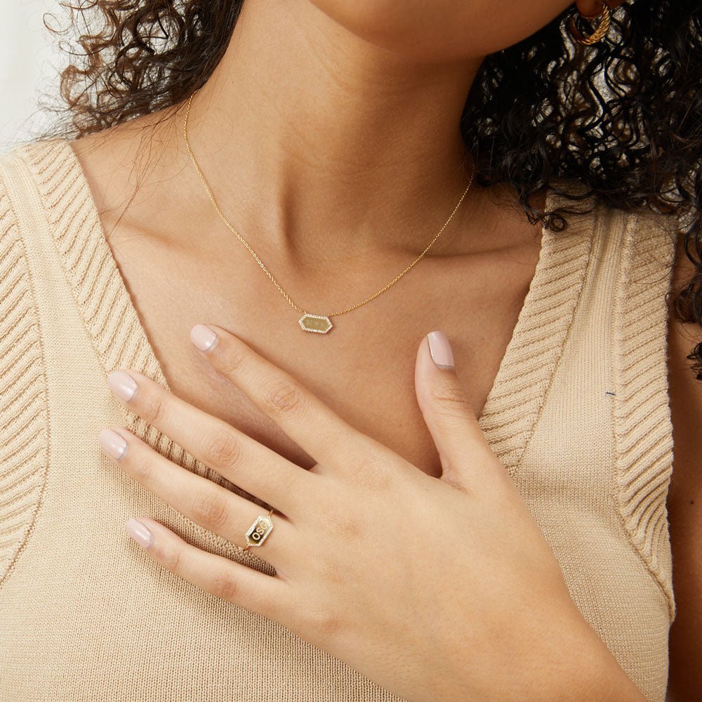 Diamond Hex Engravable Tag Ring - Lotus Diamond