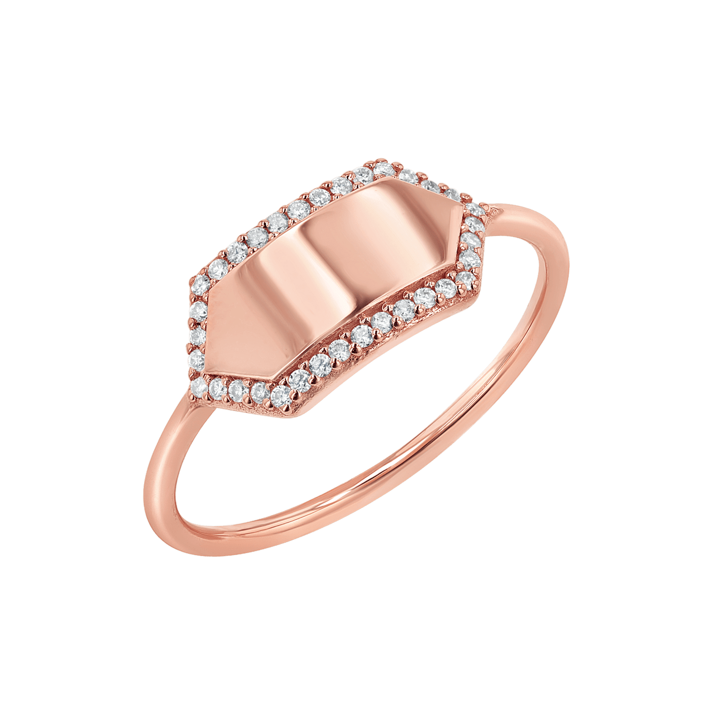 Diamond Hex Engravable Tag Ring - Lotus Diamond