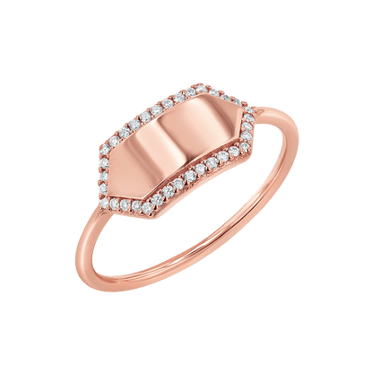 Diamond Hex Engravable Tag Ring - Lotus Diamond