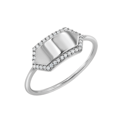 Diamond Hex Engravable Tag Ring - Lotus Diamond