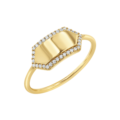 Diamond Hex Engravable Tag Ring - Lotus Diamond