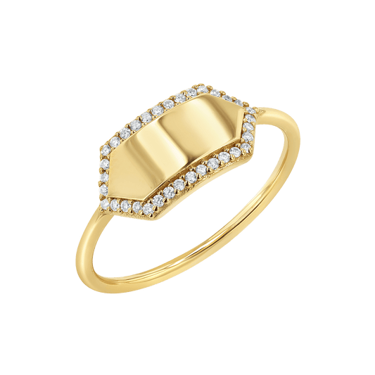 Diamond Hex Engravable Tag Ring - Lotus Diamond