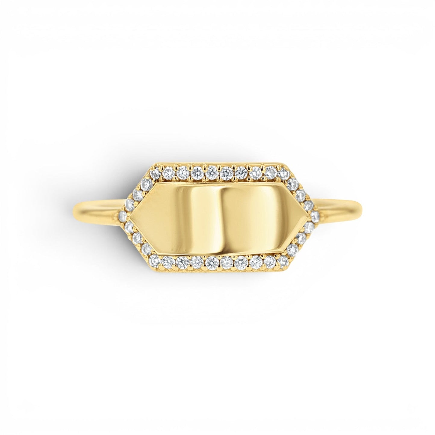 Diamond Hex Engravable Tag Ring - Lotus Diamond