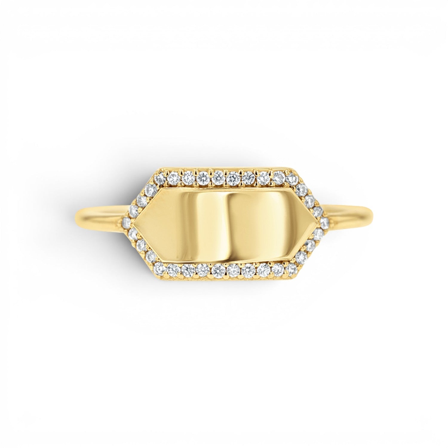 Diamond Hex Engravable Tag Ring - Lotus Diamond