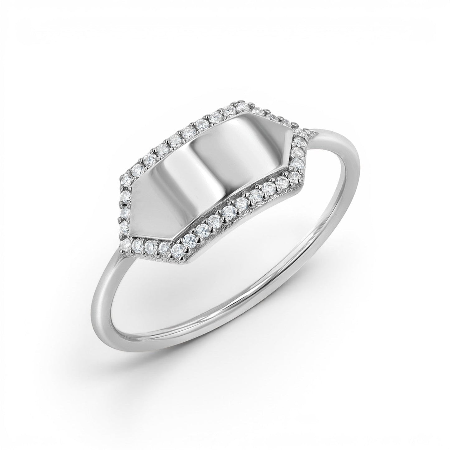 Diamond Hex Engravable Tag Ring - Lotus Diamond