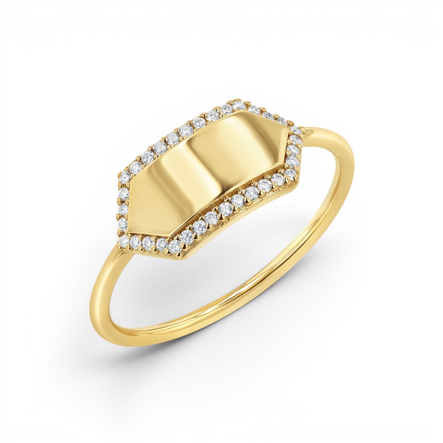 Diamond Hex Engravable Tag Ring - Lotus Diamond
