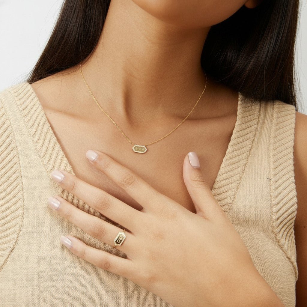 Diamond Hex Engravable Tag Ring - Lotus Diamond