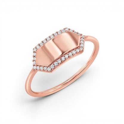 Diamond Hex Engravable Tag Ring - Lotus Diamond