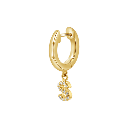 Diamond Initial Charm Drop Huggies - Lotus Diamond