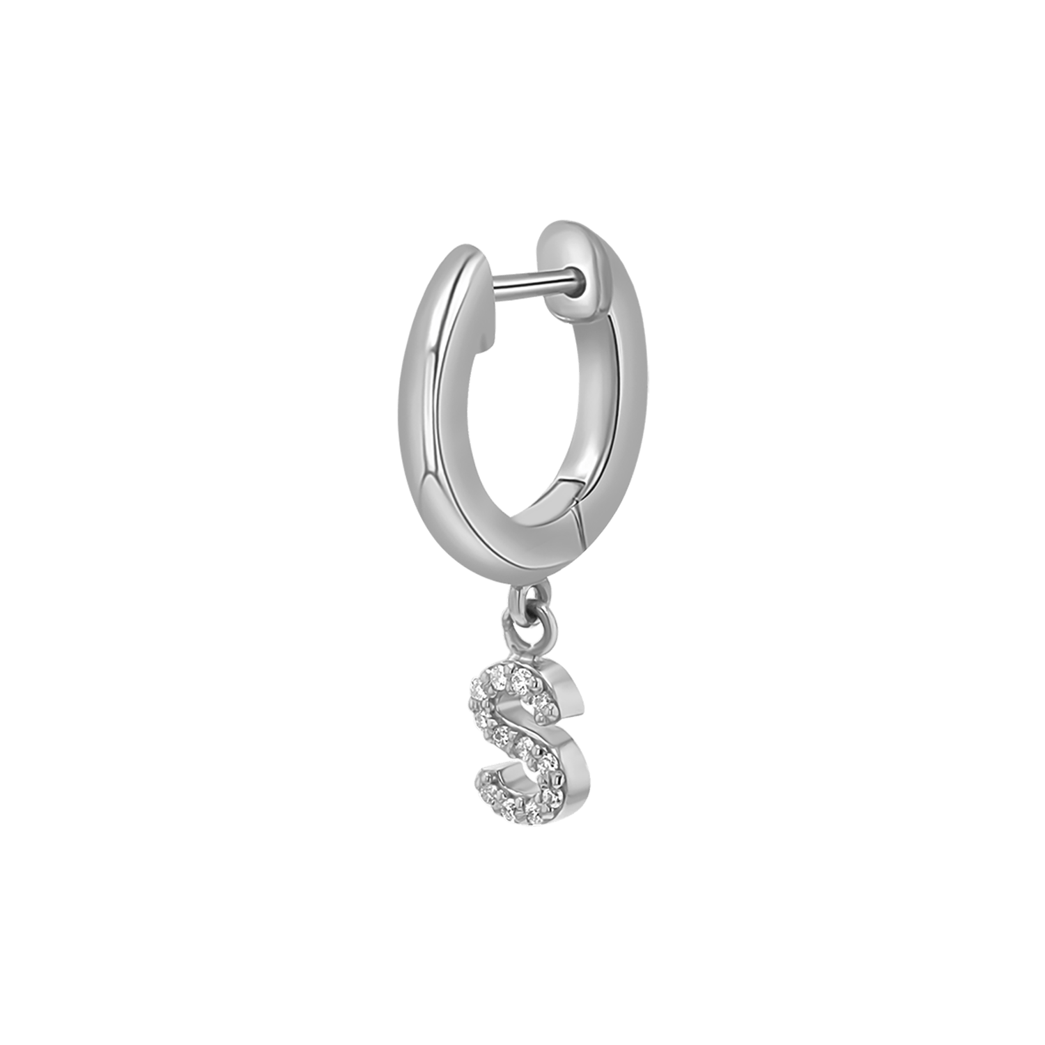Diamond Initial Charm Drop Huggies - Lotus Diamond