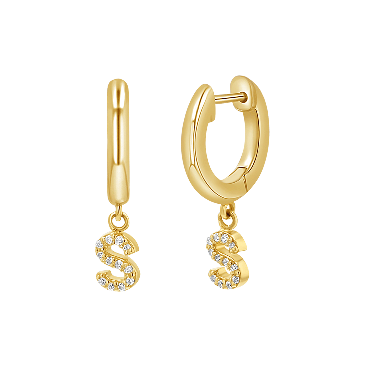 Diamond Initial Charm Drop Huggies - Lotus Diamond