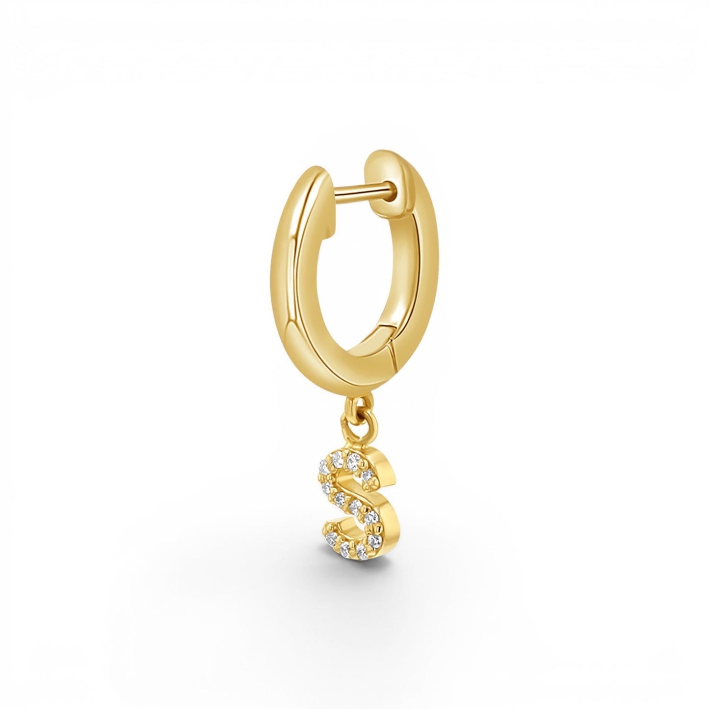 Diamond Initial Charm Drop Huggies - Lotus Diamond