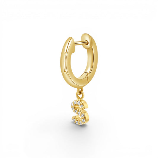 Diamond Initial Charm Drop Huggies - Lotus Diamond