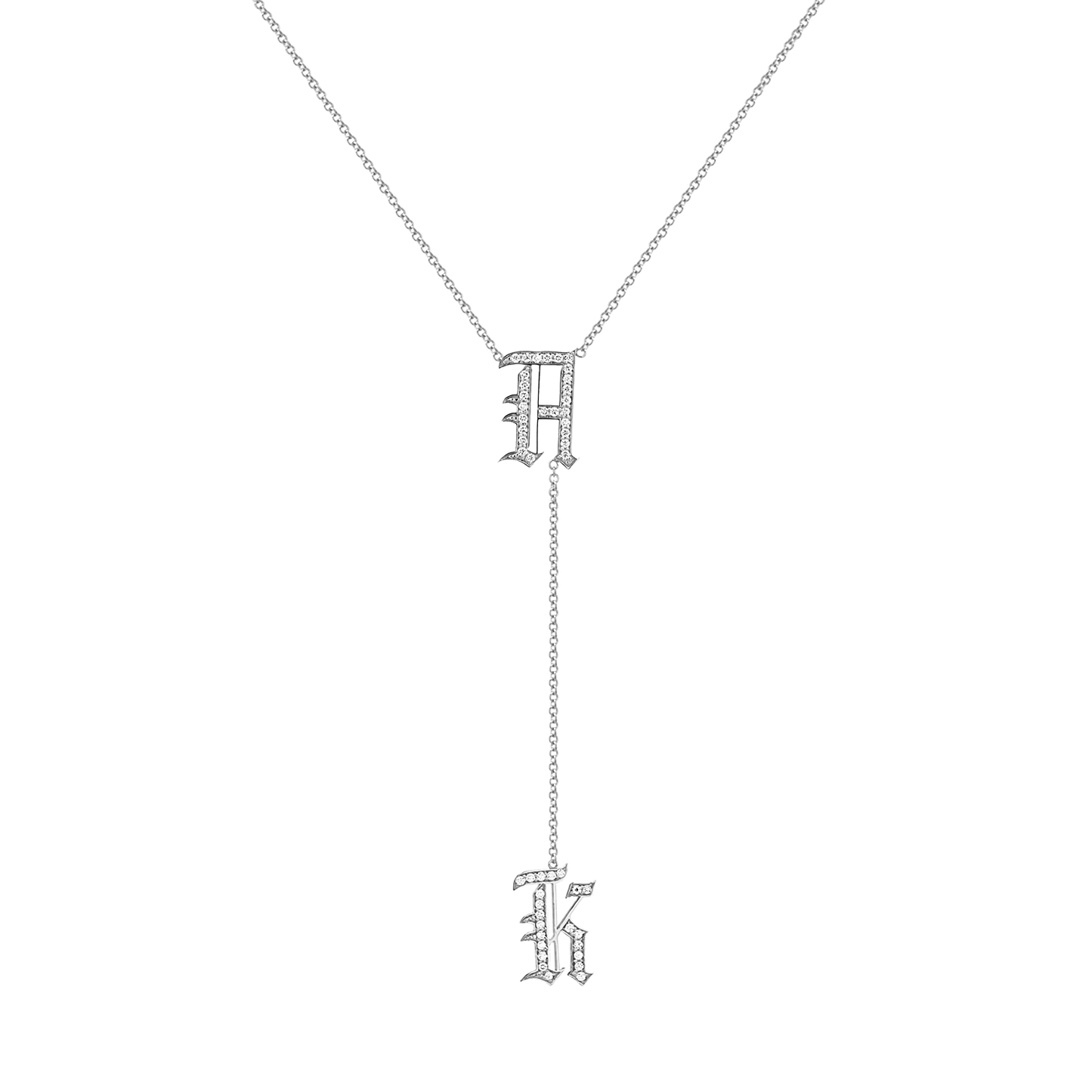 Diamond Old English Letter Drop Necklace - Lotus Diamond