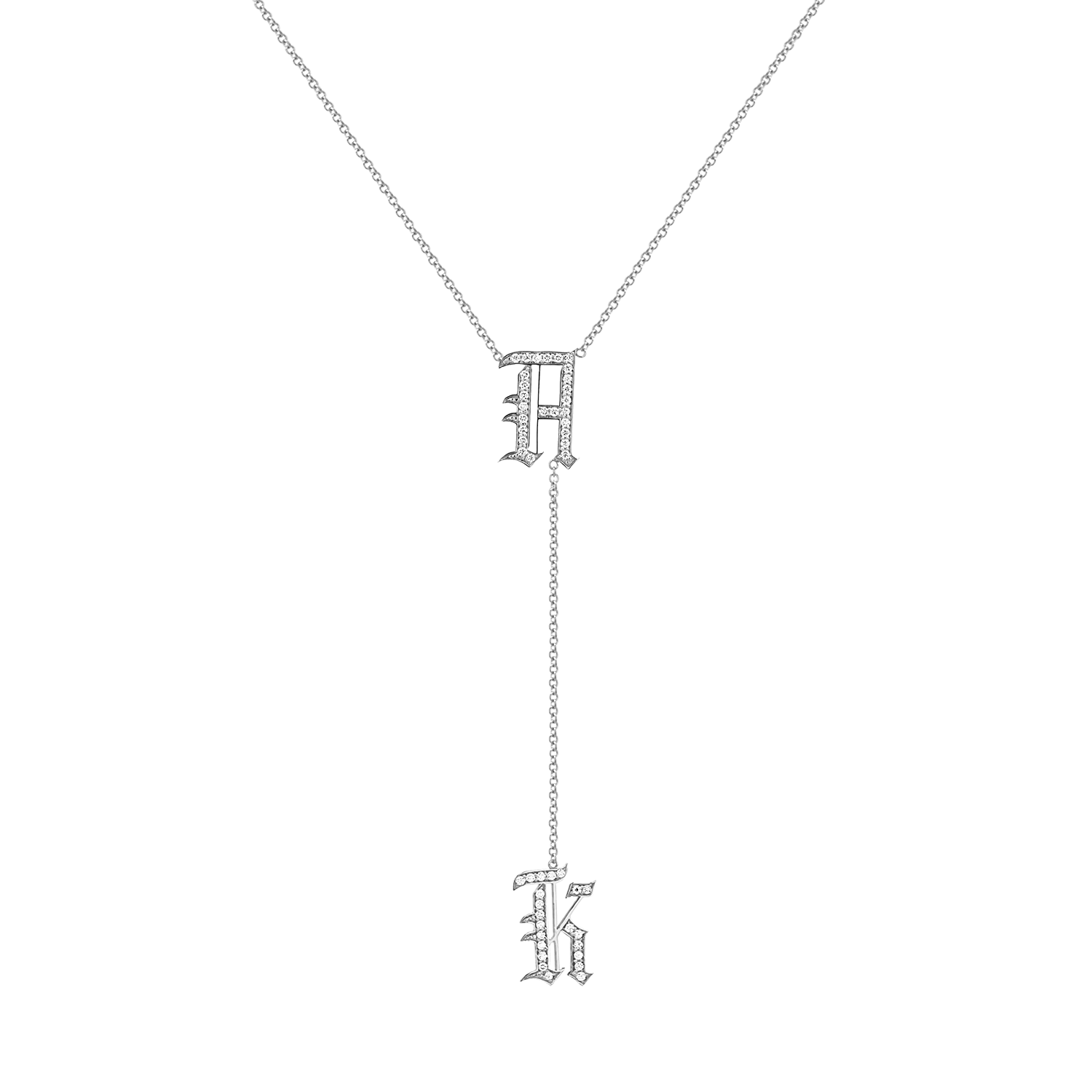 Diamond Old English Letter Drop Necklace - Lotus Diamond