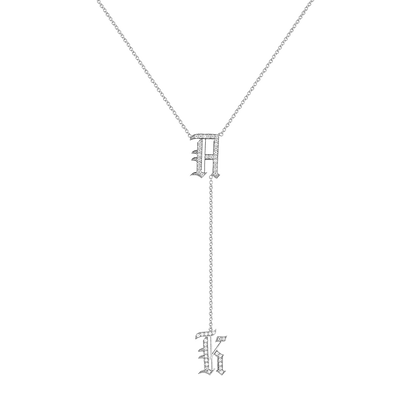 Diamond Old English Letter Drop Necklace - Lotus Diamond