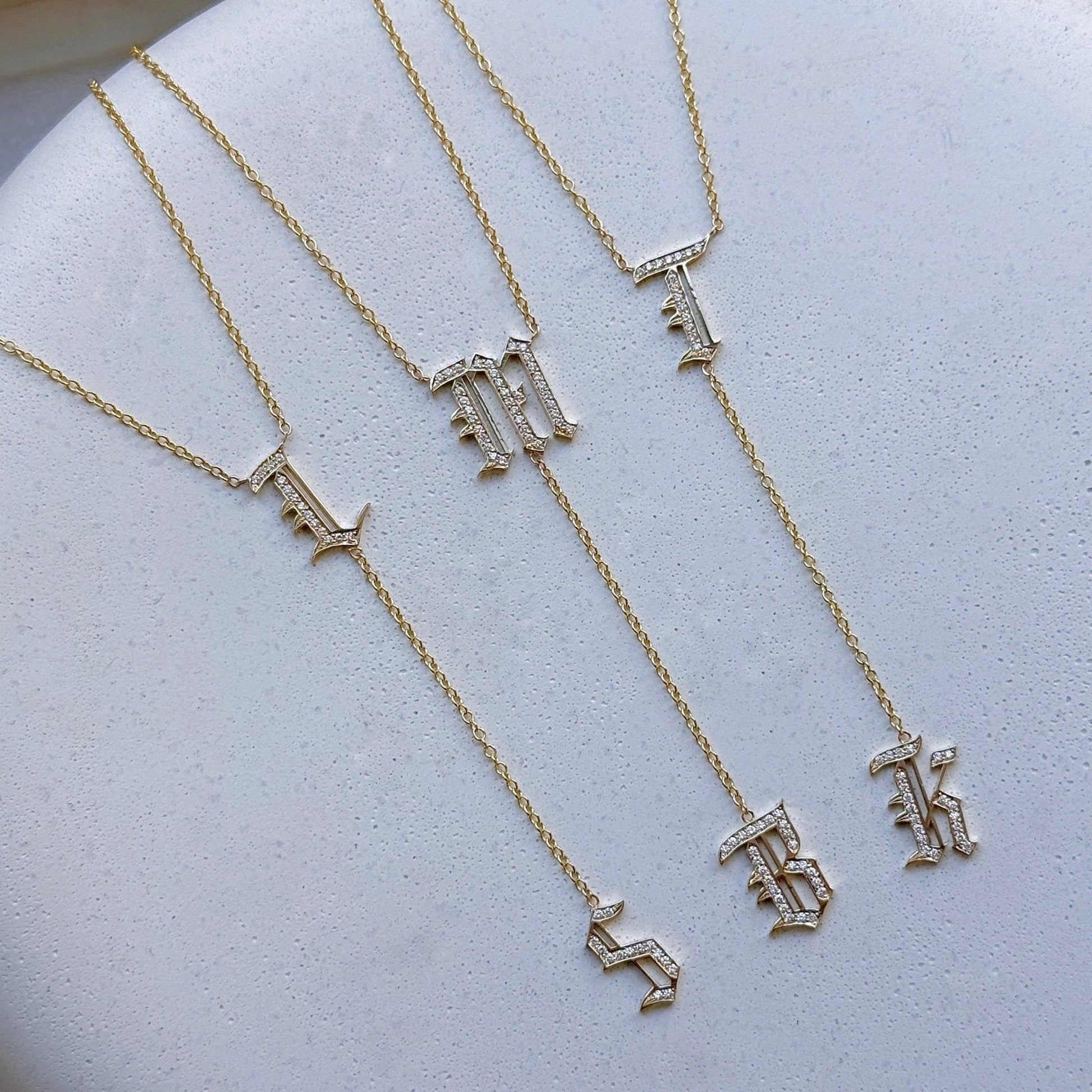 Diamond Old English Letter Drop Necklace - Lotus Diamond
