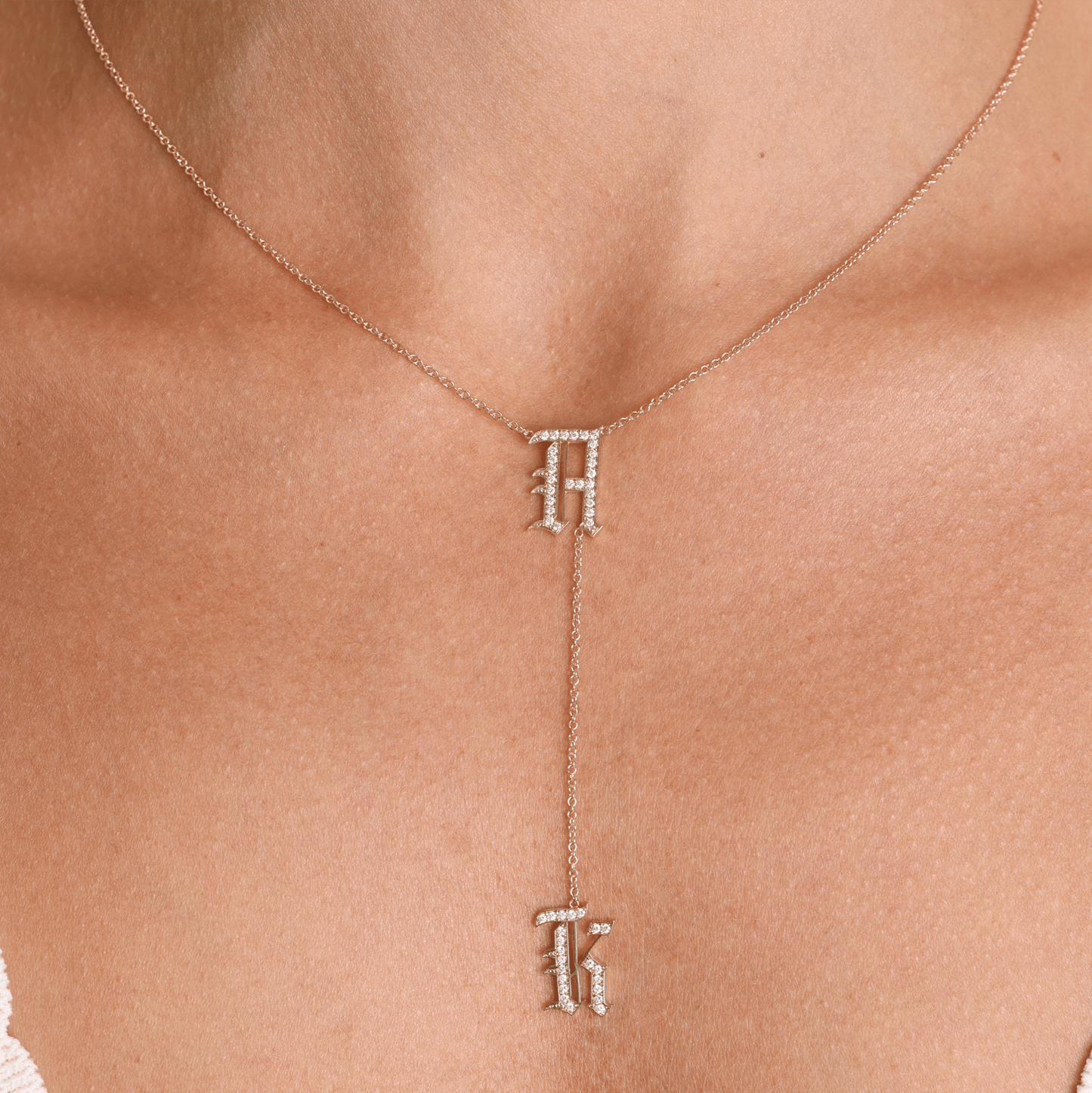 Diamond Old English Letter Drop Necklace - Lotus Diamond