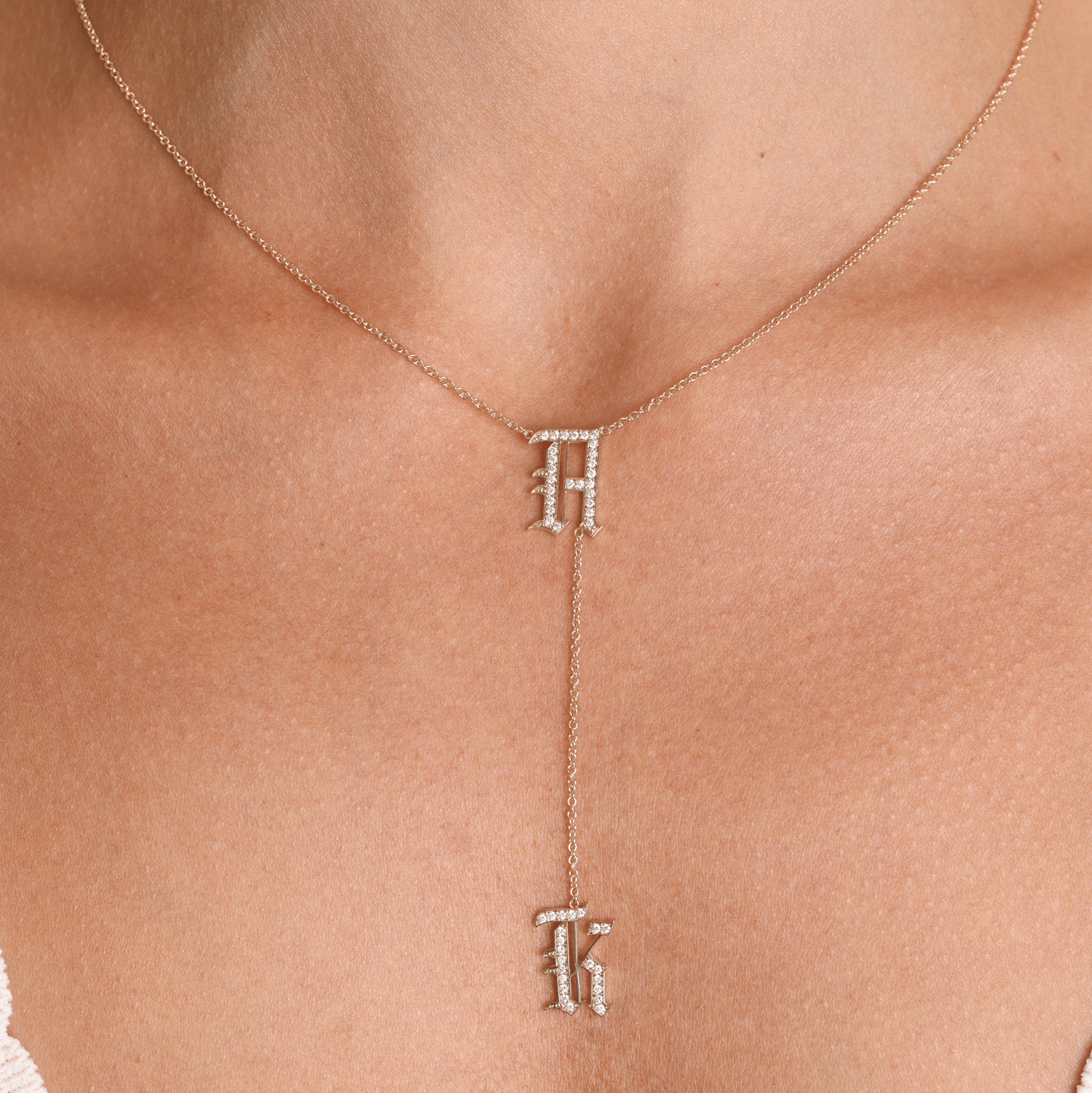Diamond Old English Letter Drop Necklace - Lotus Diamond