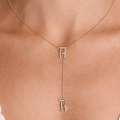 Diamond Old English Letter Drop Necklace - Lotus Diamond
