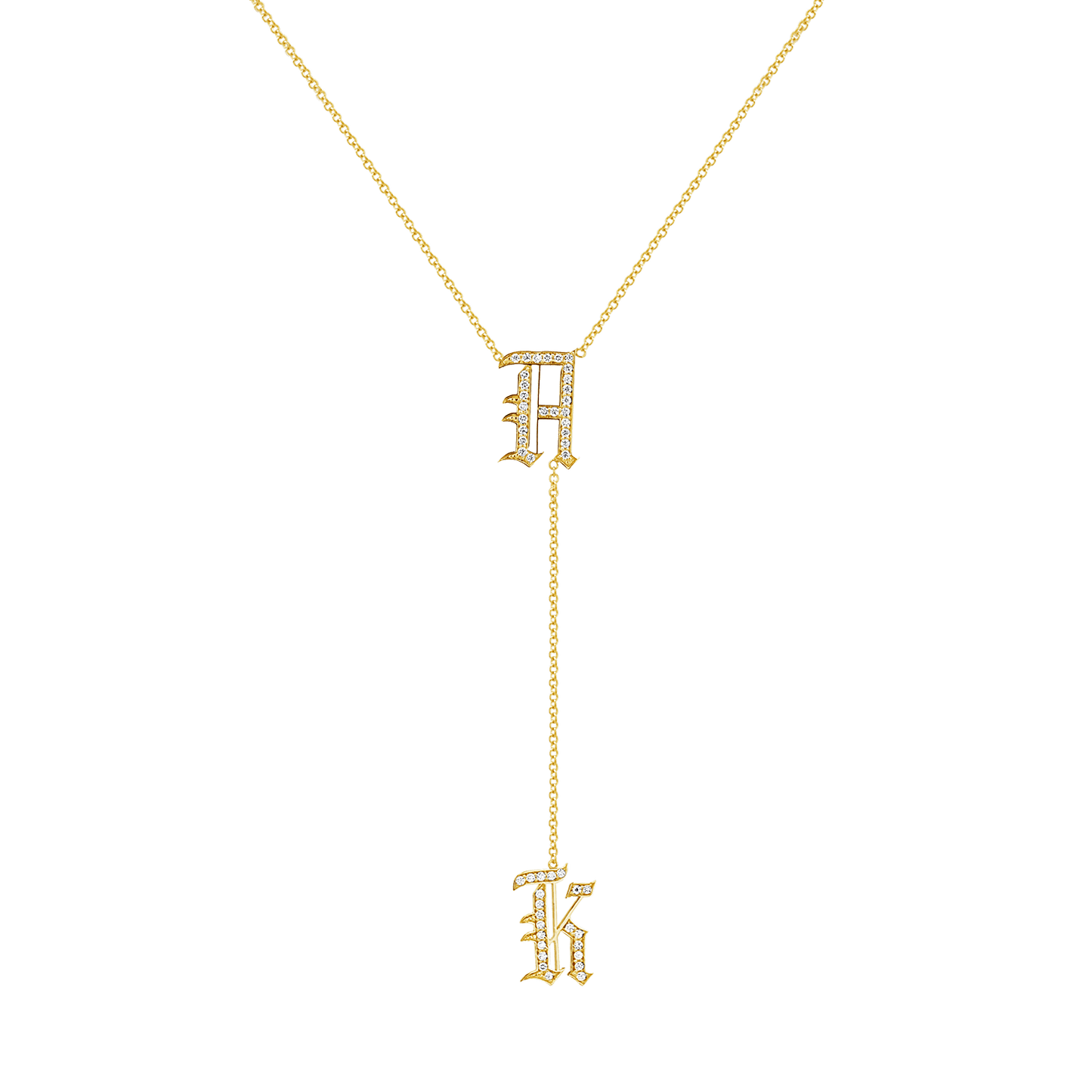 Diamond Old English Letter Drop Necklace - Lotus Diamond