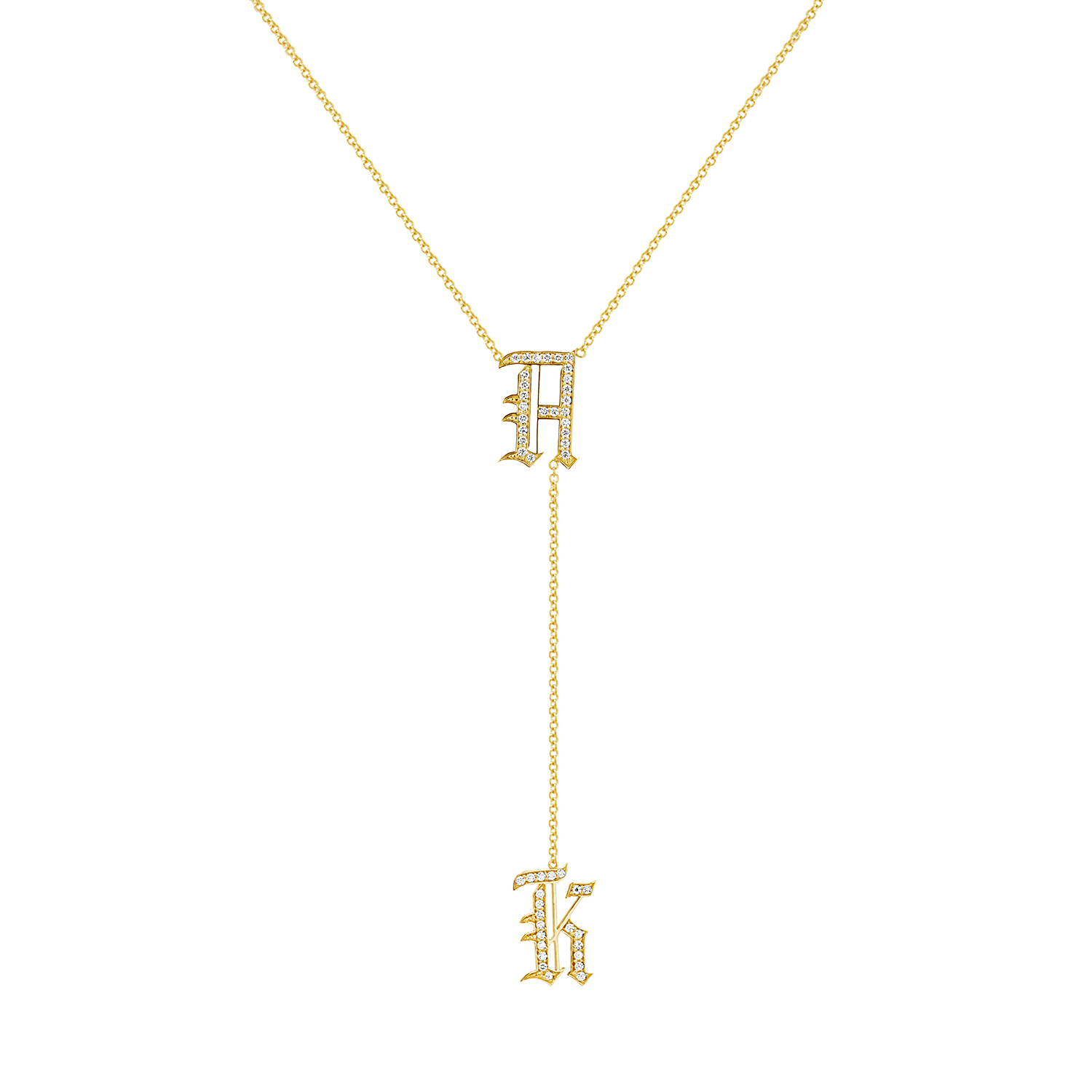 Diamond Old English Letter Drop Necklace - Lotus Diamond