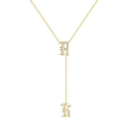 Diamond Old English Letter Drop Necklace - Lotus Diamond