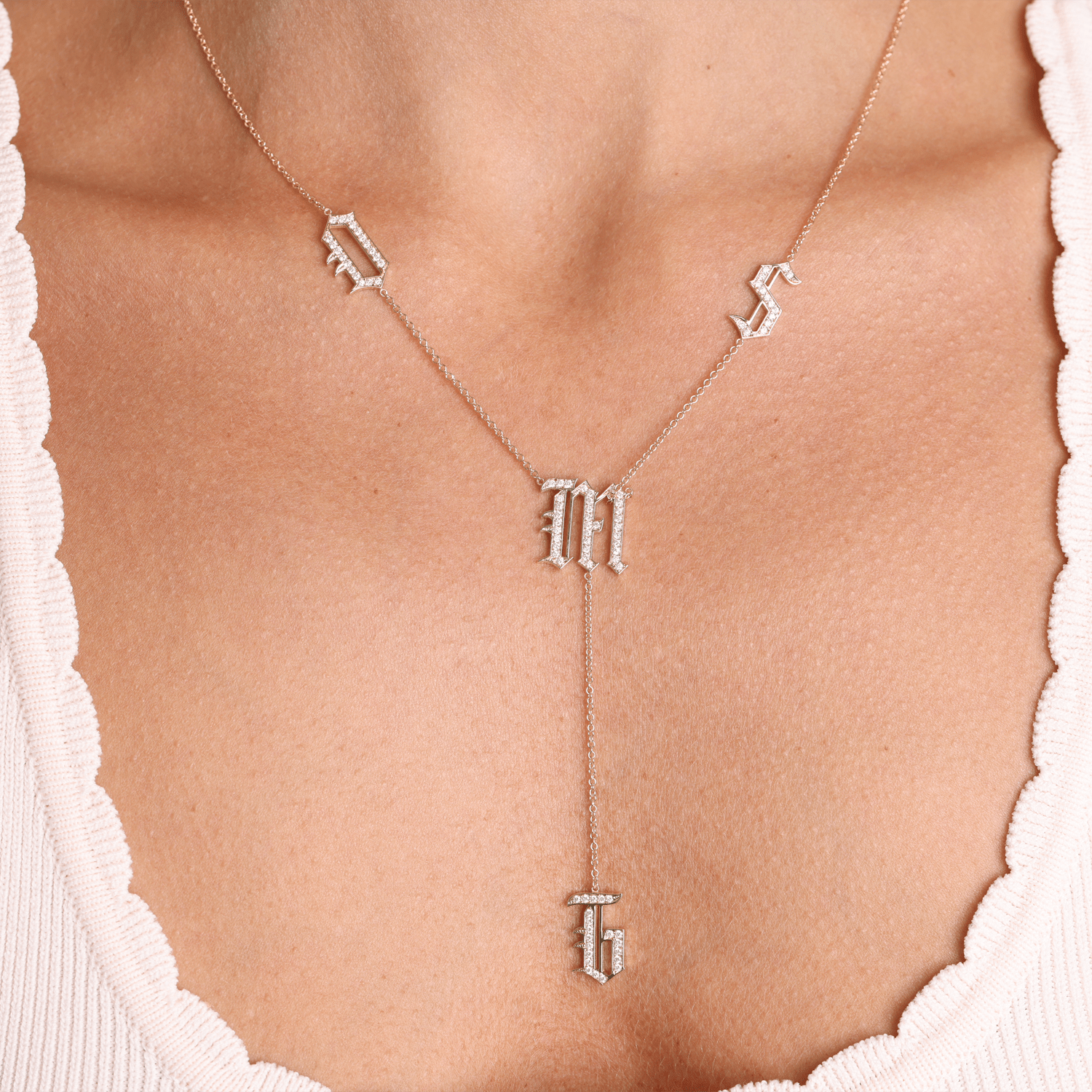 Diamond Old English Letter Drop Necklace - Lotus Diamond