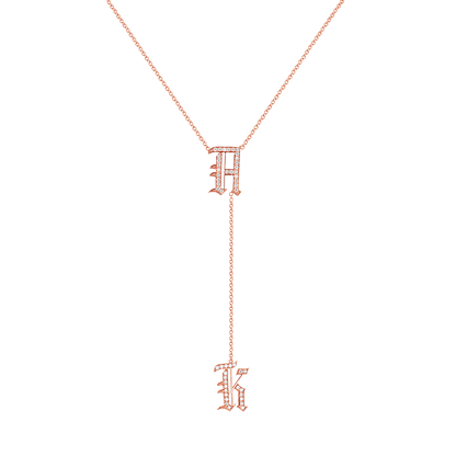 Diamond Old English Letter Drop Necklace - Lotus Diamond