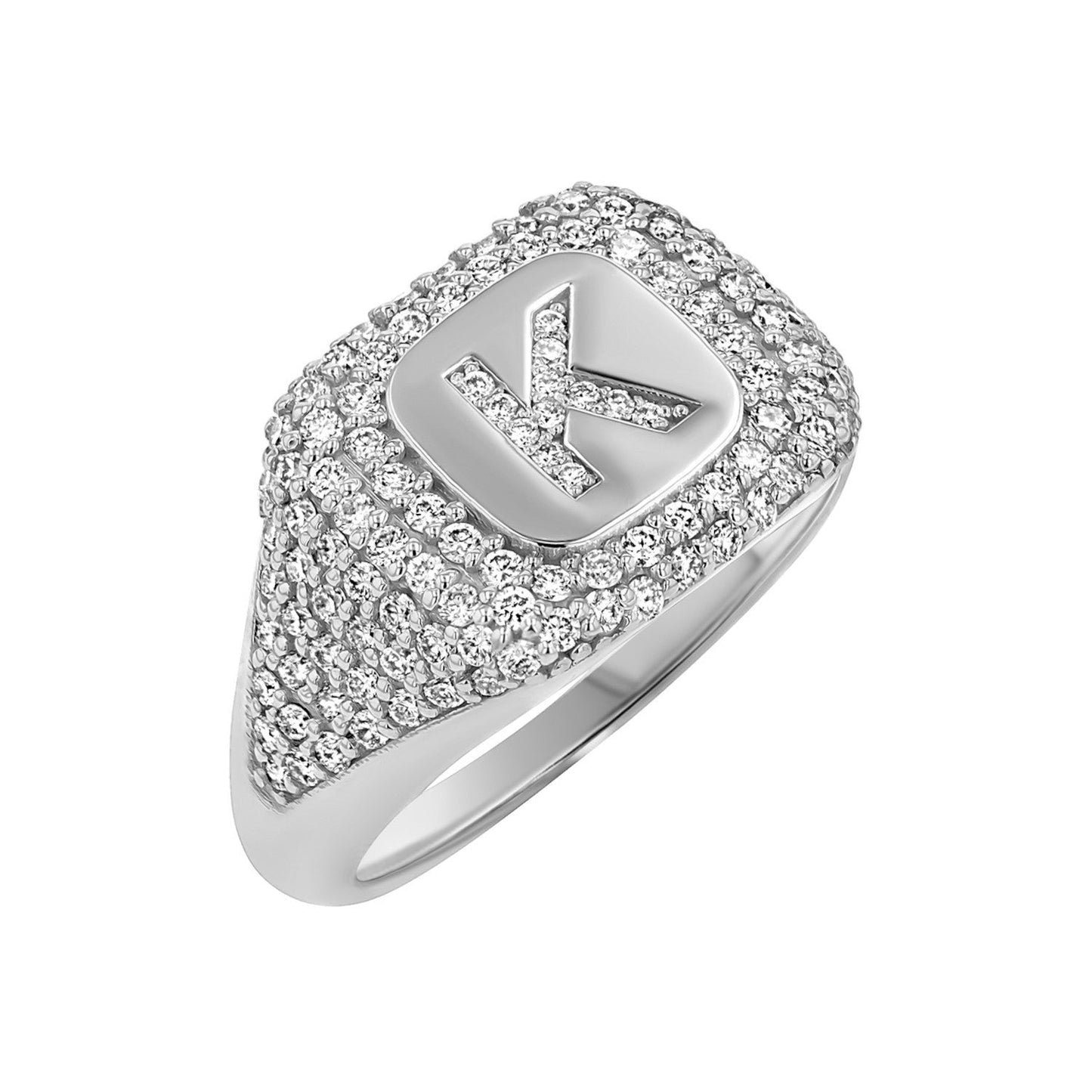 Diamond Pave Initial Signet Ring - Lotus Diamond