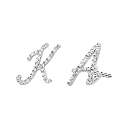 Diamond Pave Script Letter Stud - Lotus Diamond