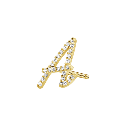 Diamond Pave Script Letter Stud - Lotus Diamond