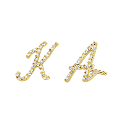 Diamond Pave Script Letter Stud - Lotus Diamond