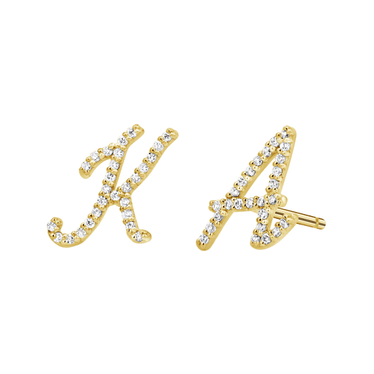 Diamond Pave Script Letter Stud - Lotus Diamond
