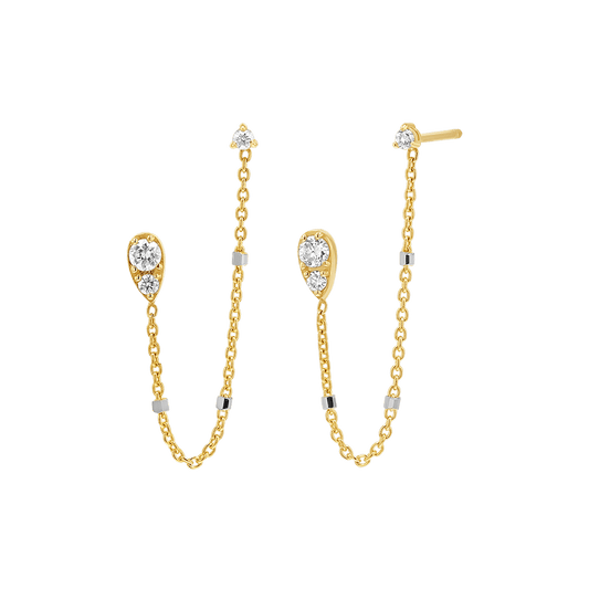 Diamond Pear Chain Duo Stud Earrings - Lotus Diamond