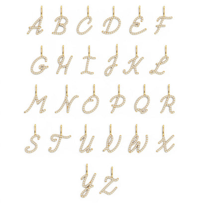 Diamond Script Letter Charm - Lotus Diamond