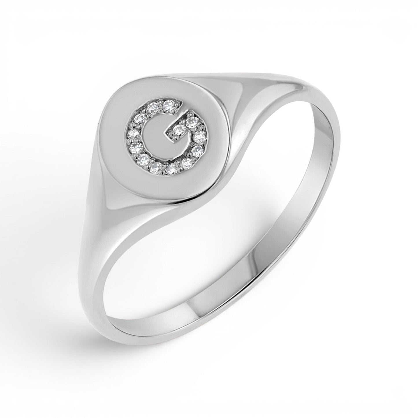 Diamond Signet Initial Letter Ring - Lotus Diamond