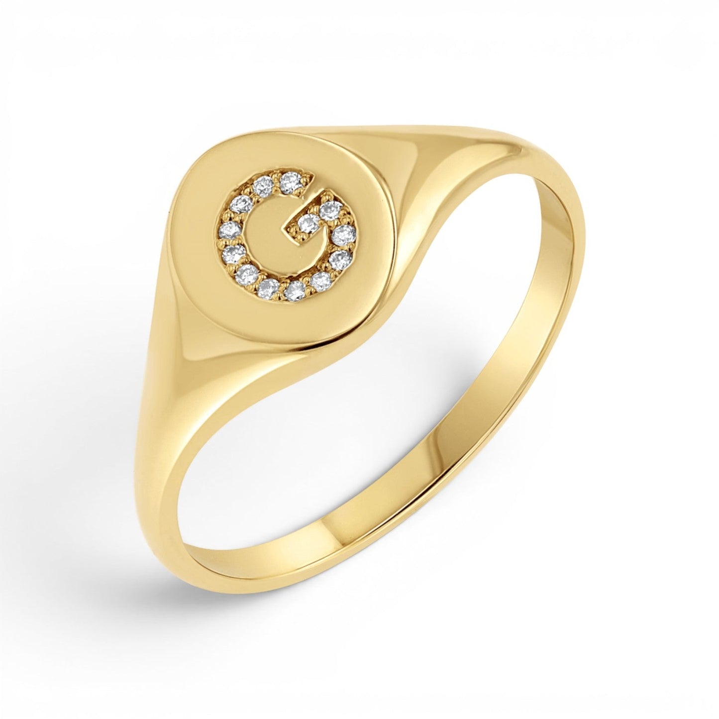 Diamond Signet Initial Letter Ring - Lotus Diamond