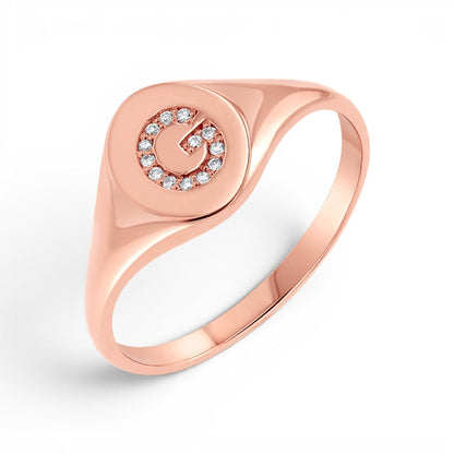 Diamond Signet Initial Letter Ring - Lotus Diamond