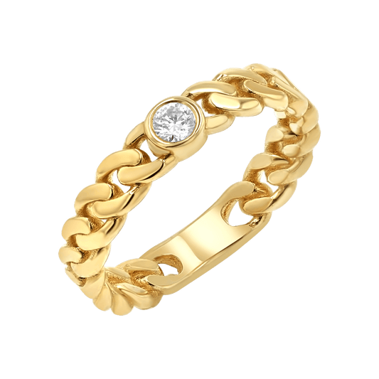 Diamond Solitaire Cuban Link Ring - Lotus Diamond