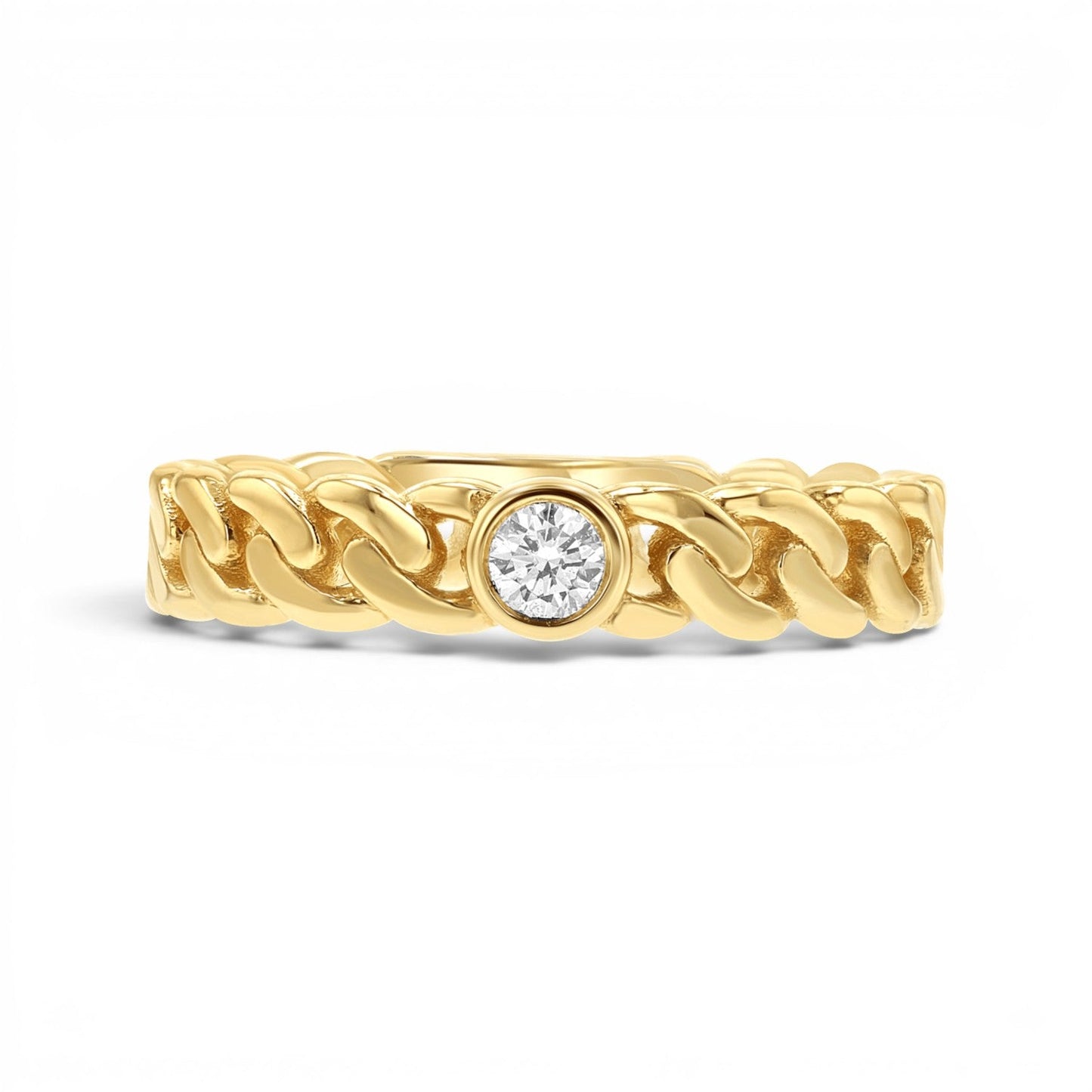 Diamond Solitaire Cuban Link Ring - Lotus Diamond