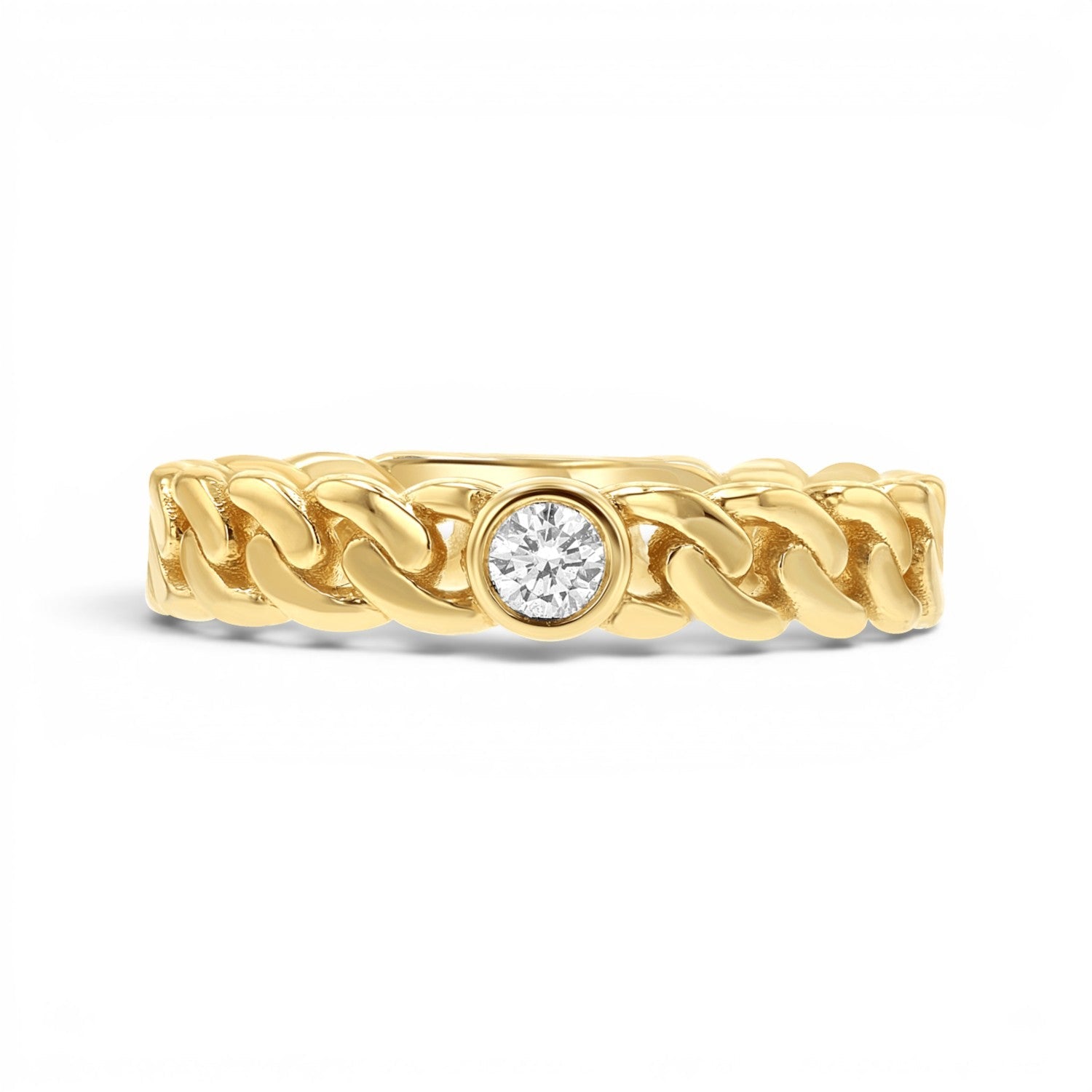 Diamond Solitaire Cuban Link Ring - Lotus Diamond