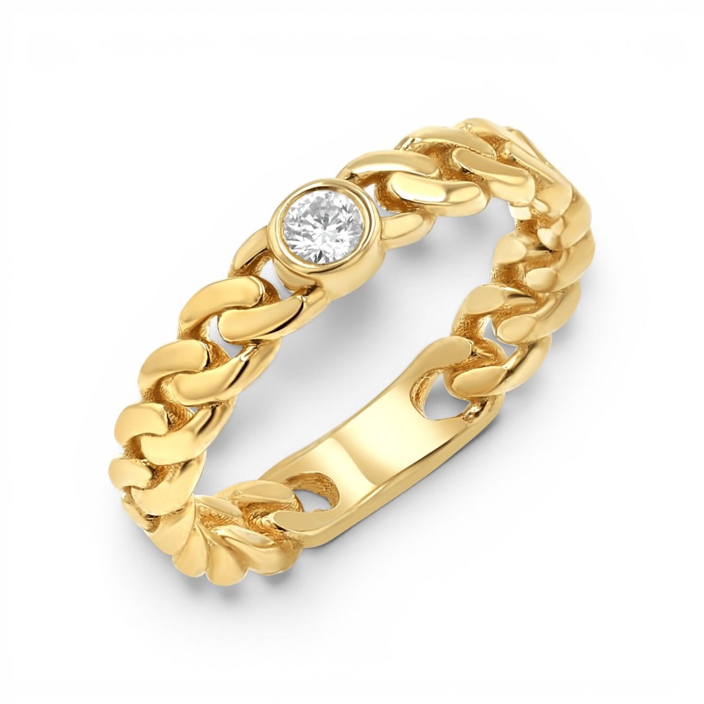 Diamond Solitaire Cuban Link Ring - Lotus Diamond