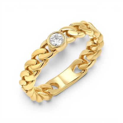 Diamond Solitaire Cuban Link Ring - Lotus Diamond