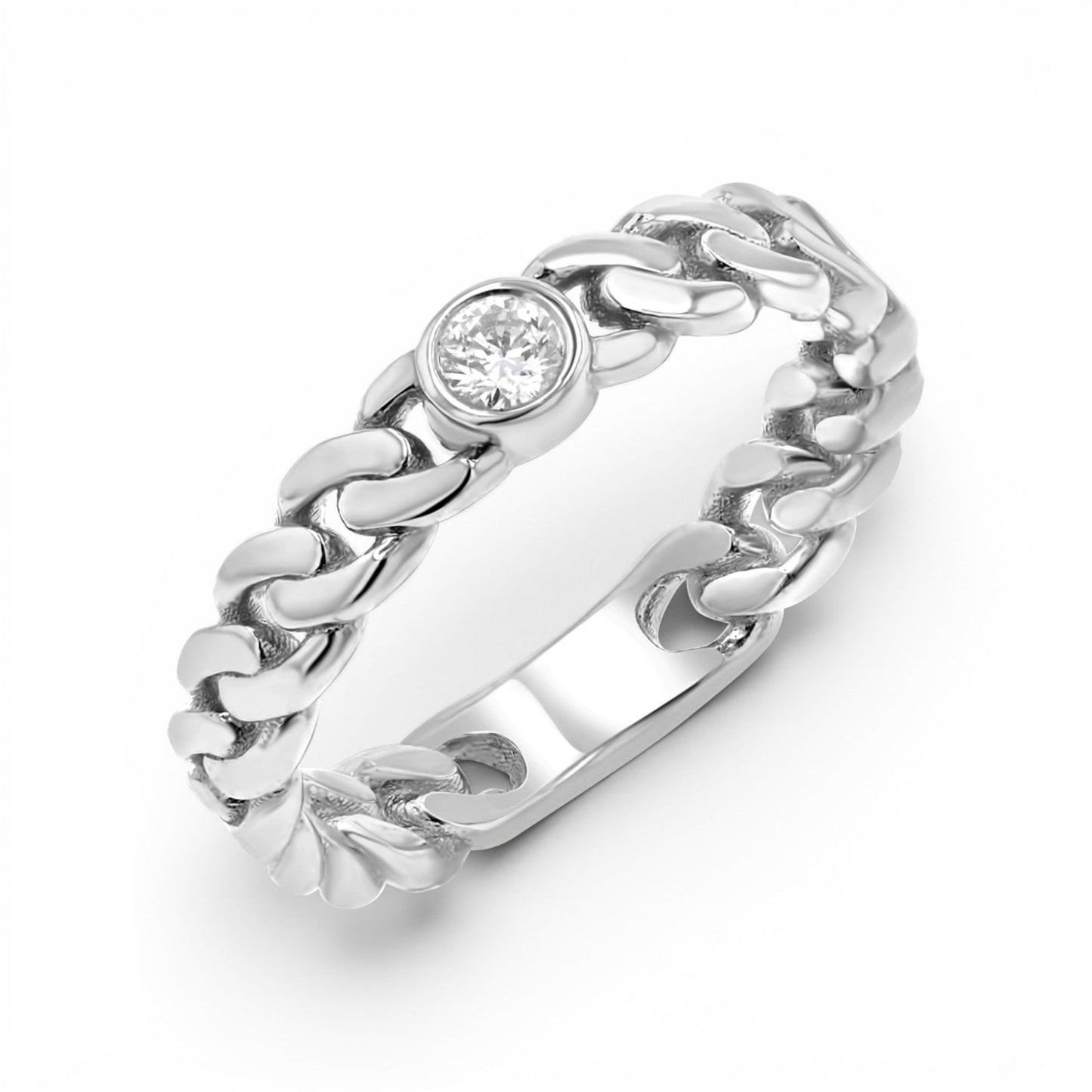 Diamond Solitaire Cuban Link Ring - Lotus Diamond