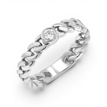 Diamond Solitaire Cuban Link Ring - Lotus Diamond